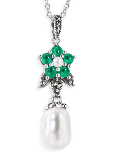 Кулон на цепи ALEXANDRE VASSILIEV с агатом, микрожемчугом и марказитами