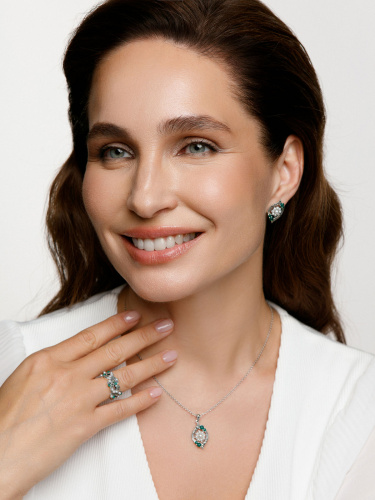 Серебряный кулон на цепи ALEXANDRE VASSILIEV с агатом, микрожемчугом и марказитами Swarovski