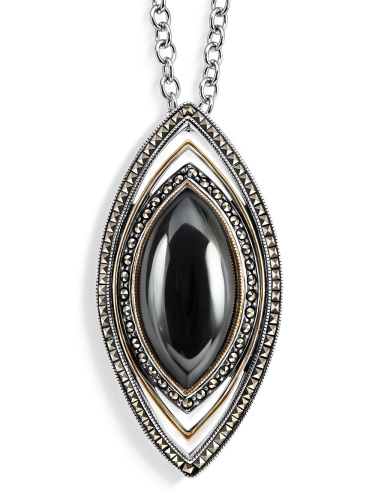 Серебряное колье ALEXANDRE VASSILIEV с гематитом, марказитами Swarovski и позолотой