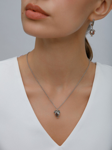Серебряный кулон на цепи ALEXANDRE VASSILIEV с гранатом и марказитами Swarovski