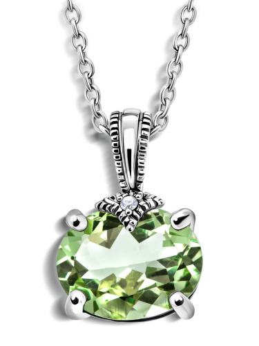 Серебряыое кулон на цепи ALEXANDRE VASSILIEV с зеленым аметистом и фианитами Swarovski