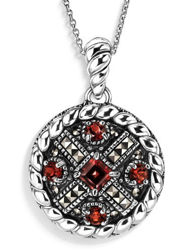 Кулон на цепи ALEXANDRE VASSILIEV с гранатами и марказитами Swarovski