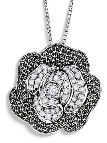 Серебряный кулон на цепи ALEXANDRE VASSILIEV с фианитами и марказитами Swarovski
