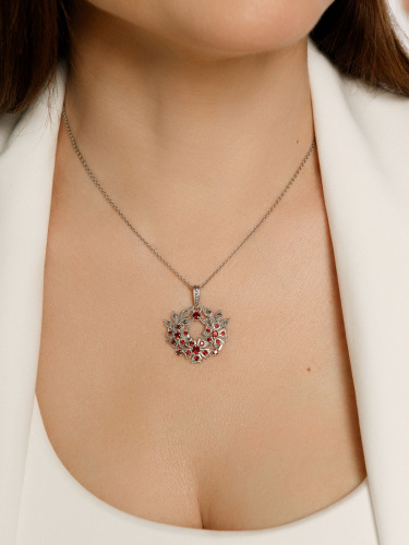Серебряный кулон на цепи ALEXANDRE VASSILIEV с гранатом и марказитами Swarovski