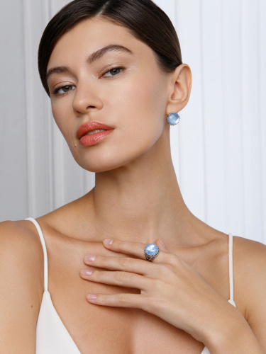 Серебряное кольцо ALEXANDRE VASSILIEV с голубым кварцем, перламутром и марказитами Swarovski