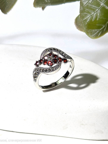 Серебряное кольцо ALEXANDRE VASSILIEV с гранатом и марказитами Swarovski