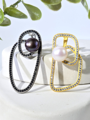 Серебряные серьги ETERI с жемчугом, шпинелью, фианитами и позолотой