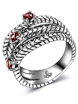 Серебряное кольцо ALEXANDRE VASSILIEV с гранатами и марказитами Swarovski